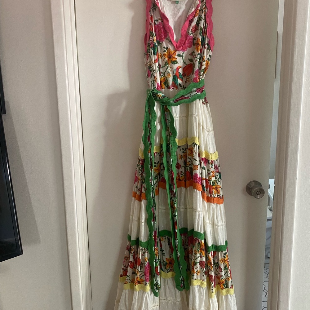 FARM Rio Red and Green Tiered Maxi Sundress
